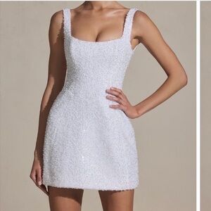 Oh Polly Dominque Sparkling Structured A-line White Mini Dress